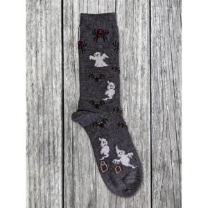 A pair of Alpaca socks with ghosts & spiders on them.